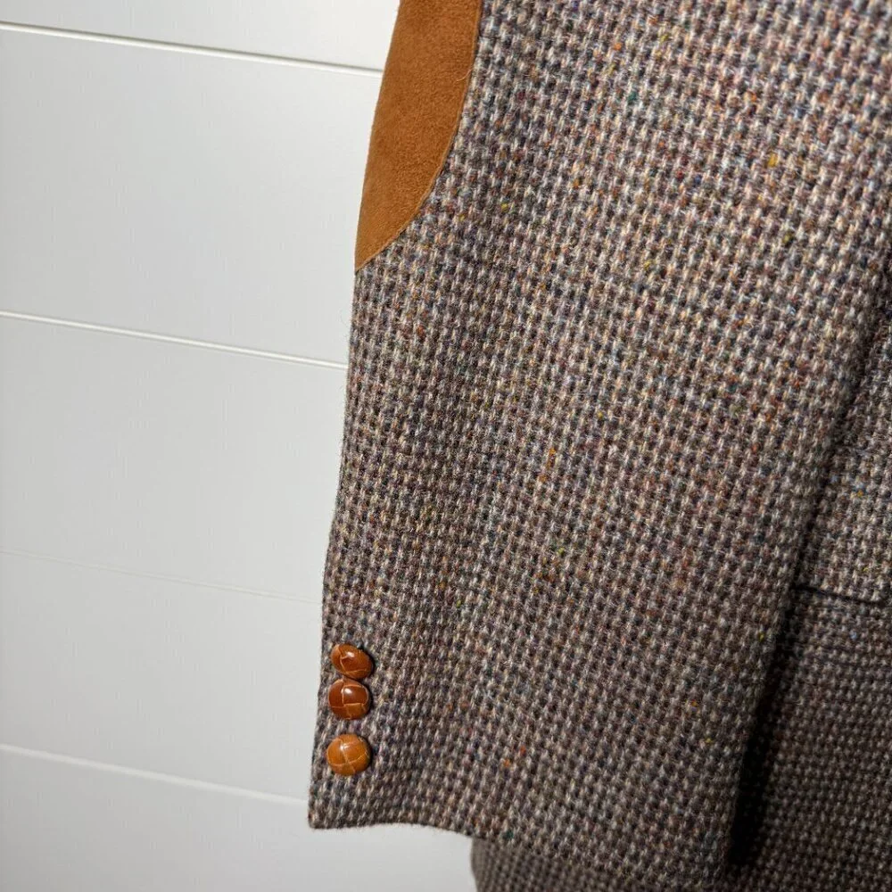 Harris Tweed Blazer Mens Brown Beige Pure Scottish Wool Herringbone Tweed
